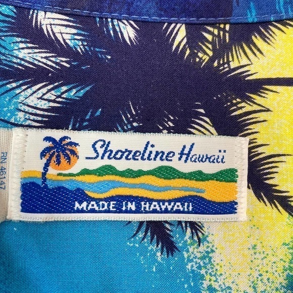 𝅺vintage Shoreline Hawaii Blue Beach Sunset Cotton Button Up Shirt Men's Size XL - Picture 3 of 12